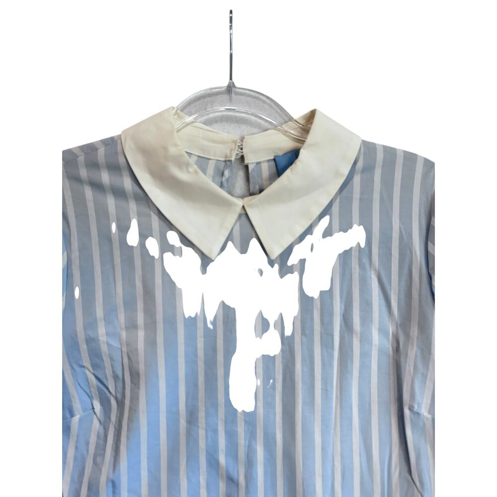 CeCe Blue White Stripe Ruffle Sleeve Blouse Peter Pan Collar M coastal preppy - Picture 7 of 8